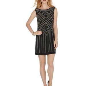 White House Black Market Petite Embellished Chemise Black Dress XSP